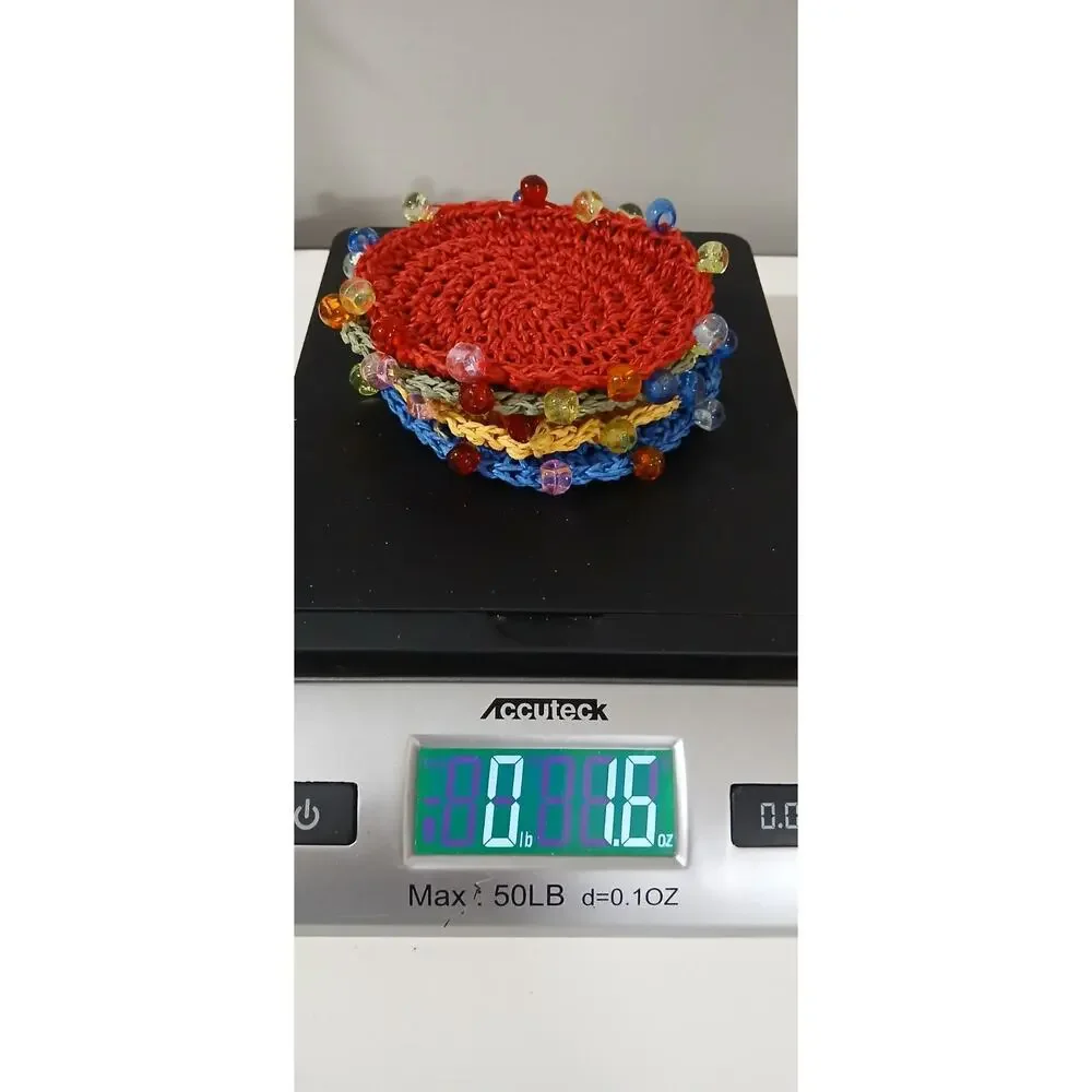 Drink Coasters Set 4 with Beads Multicolor Crocheted Handmade Boho Round Shape